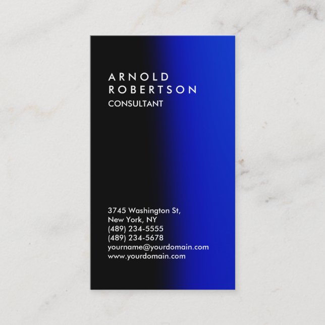 Carte de visite de consultant en bleu noir vertica (Devant)