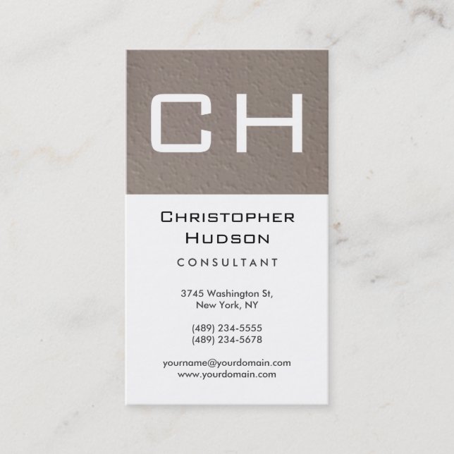 Carte de visite de consultant en monogramme beige  (Devant)