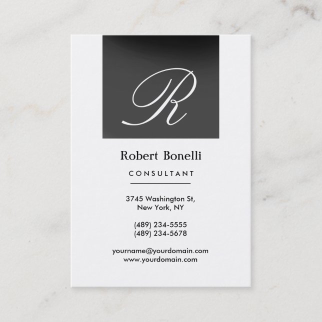Carte de visite de consultant en monogramme gris b (Devant)