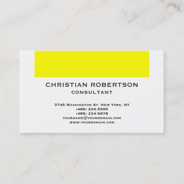 Carte de visite de consultant Jaune blanc contempo (Devant)