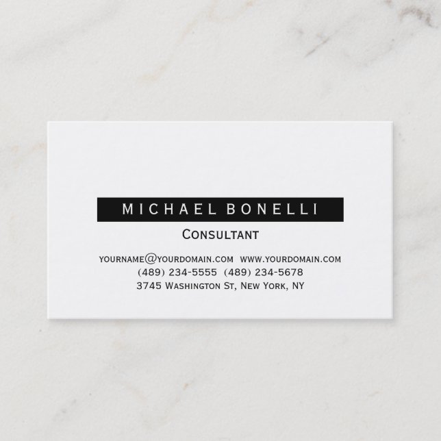 Carte de visite de consultant moderne noir blanc (Devant)