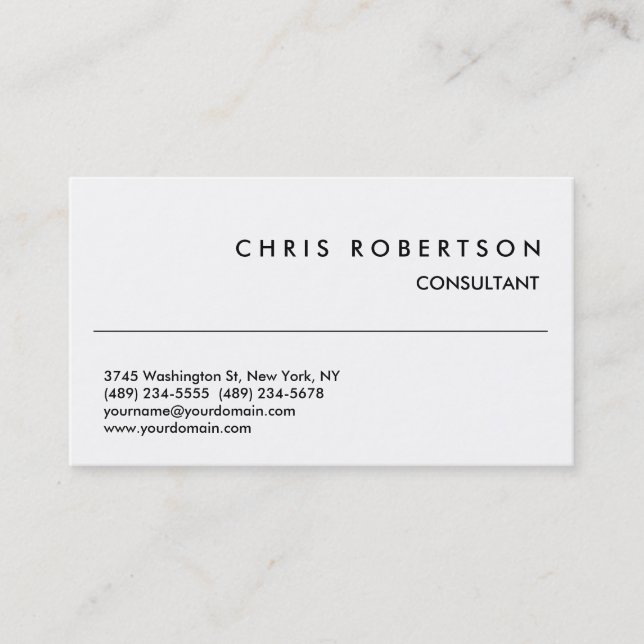 Carte de visite de consultant moderne noir blanc (Devant)
