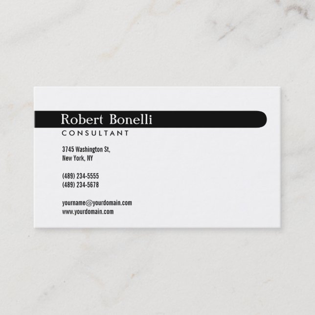Carte de visite de consultant moderne noir et blan (Devant)