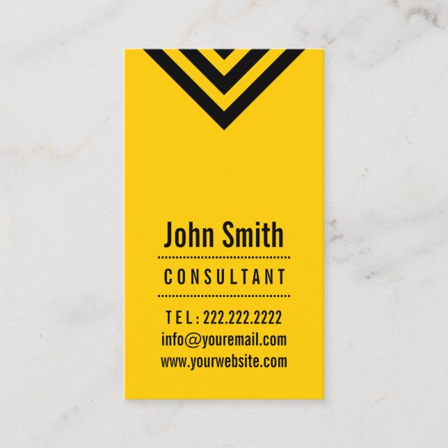 Carte de visite de consultant moderne noir et jaun (Devant)