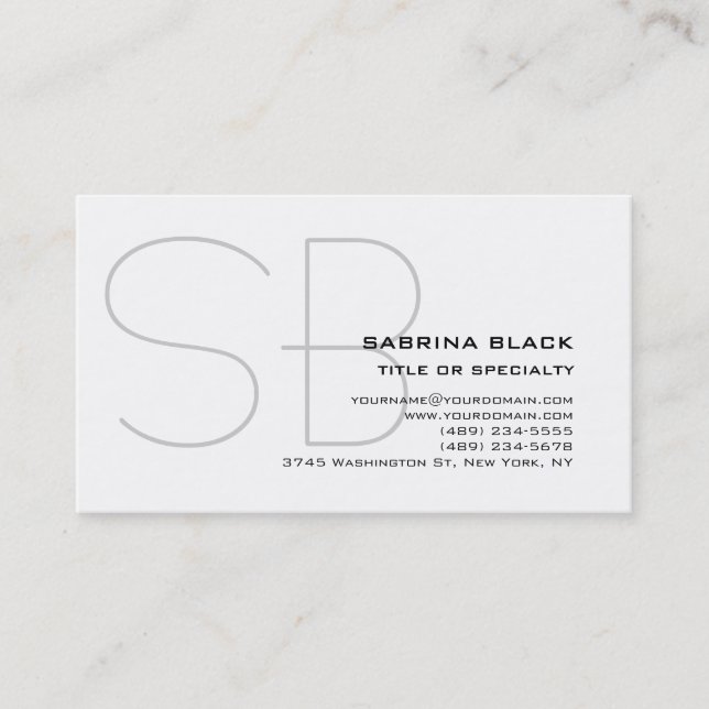 Carte de visite de consultant Monogram Grey White (Devant)