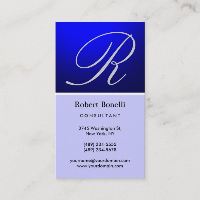 Carte de visite de consultant Monogramme bleu (Devant)