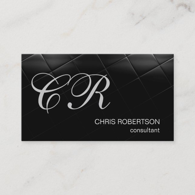 Carte de visite de consultant noir Monogramme élég (Devant)