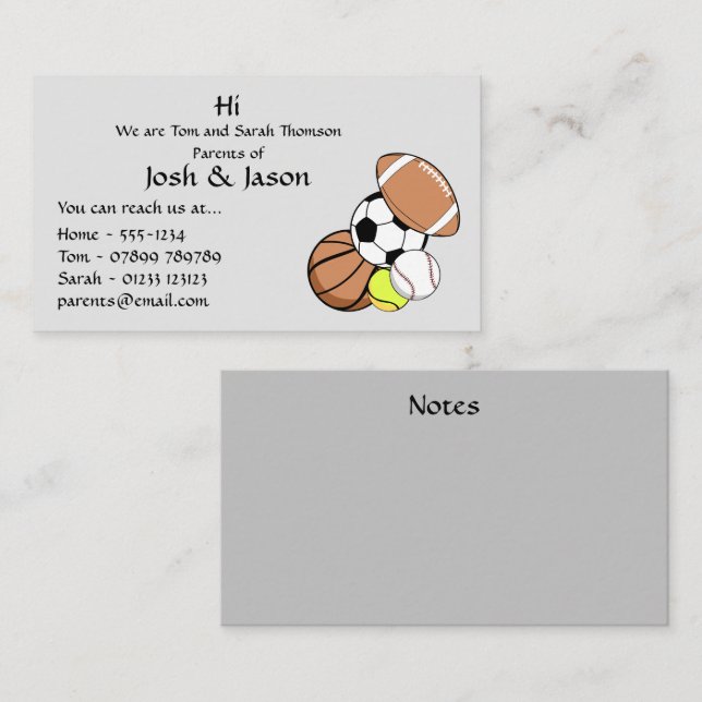 Carte de visite de contact parent (Devant / Derrière)