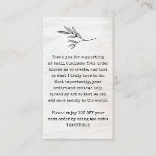 Carte de visite de coupon de remise Merci client