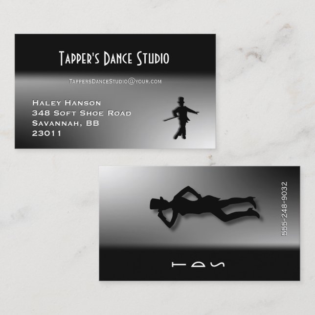 Carte de visite de danse - Noir n Argent (Devant / Derrière)