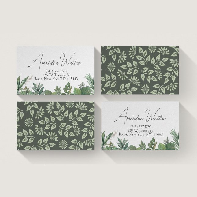 Carte de visite de feuillage vert botanique (Botanical greenery-inspired business card)