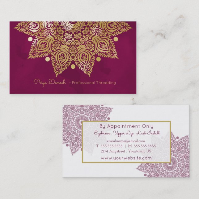 Carte de visite de feuille d'or de mandala (Devant / Derrière)