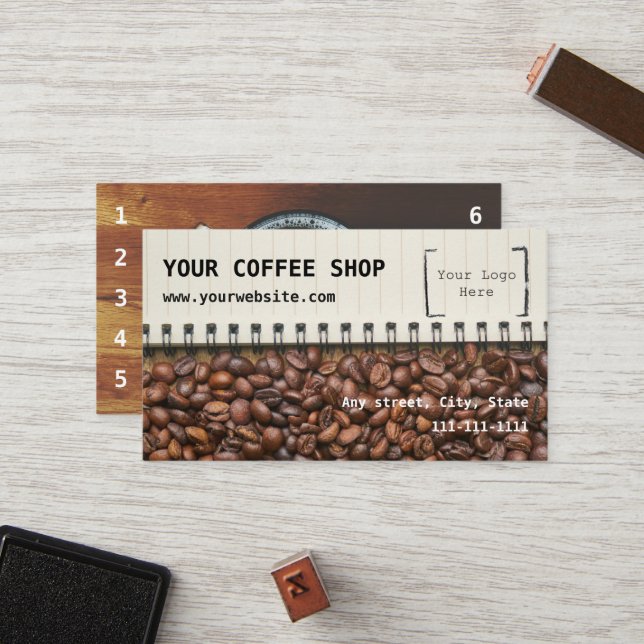 Carte de visite de fidélité de café-restaurant (Devant/Arrière en situation)