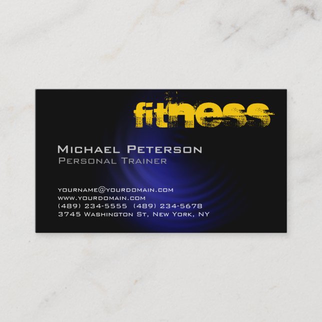 Carte de visite de fitness élégant bleu jaune noir (Devant)