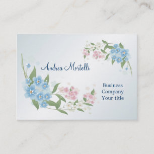 Carte de visite de fleur de fleurs bleues, roses,