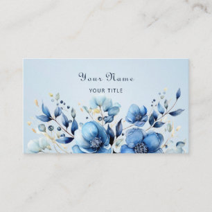 Carte de visite de fleurs bleu aquarelle