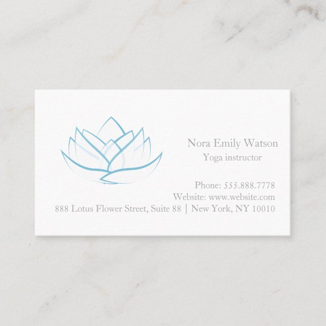 Carte de visite de fleurs de Lotus bleu et gris (Devant)