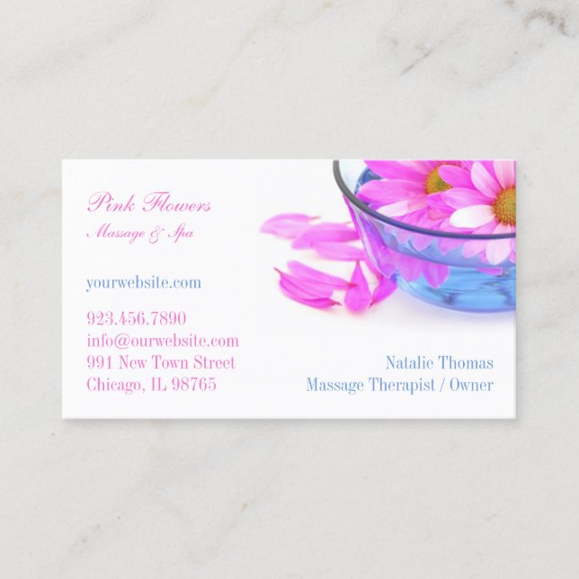 Carte de visite de fleurs de massage spa (Devant)