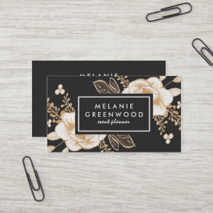 Carte de visite de fleurs peintes à la main en or
