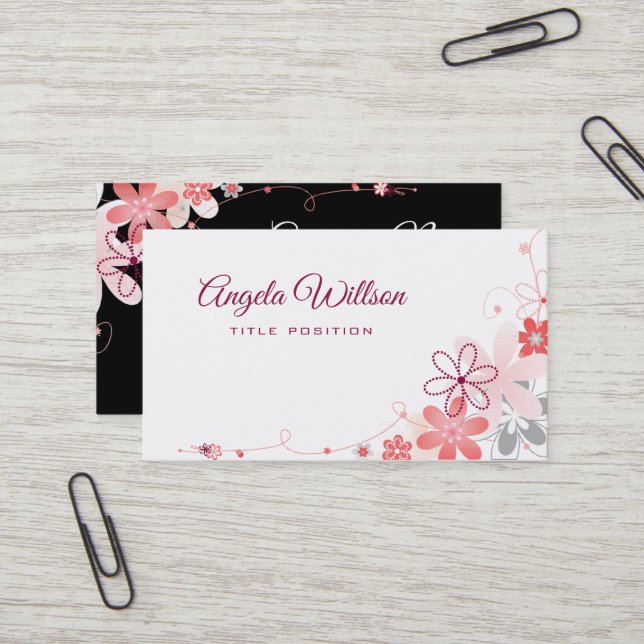 Carte de visite de fleurs roses (Devant/Arrière en situation)