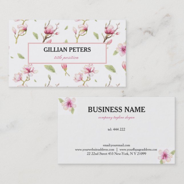 Carte de visite De Fleurs Roses Et Blanches (Devant / Derrière)
