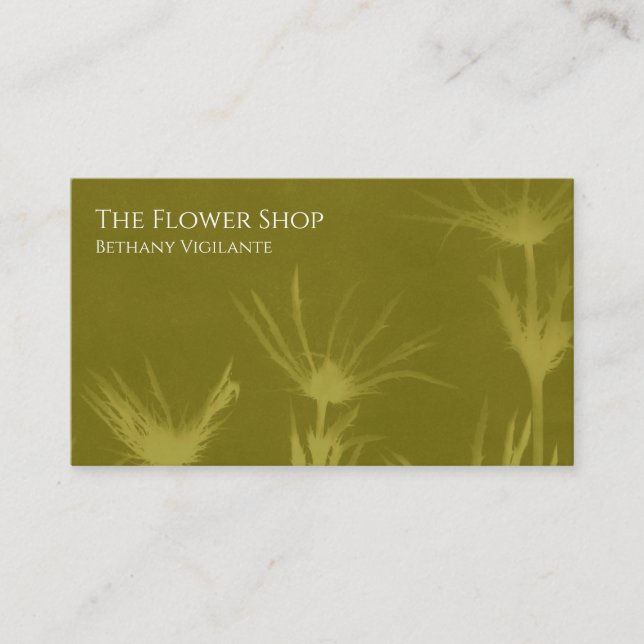 Carte de visite de fleurs vert olive (Devant)
