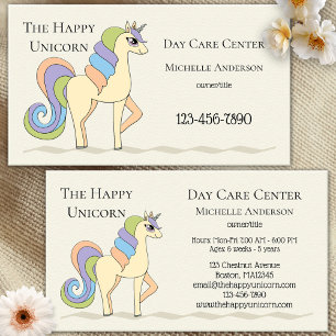 Carte de visite de garde d'enfants licorne pastel 
