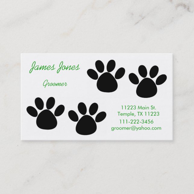 Carte de visite de Groomer de chien d'empreintes (Devant)