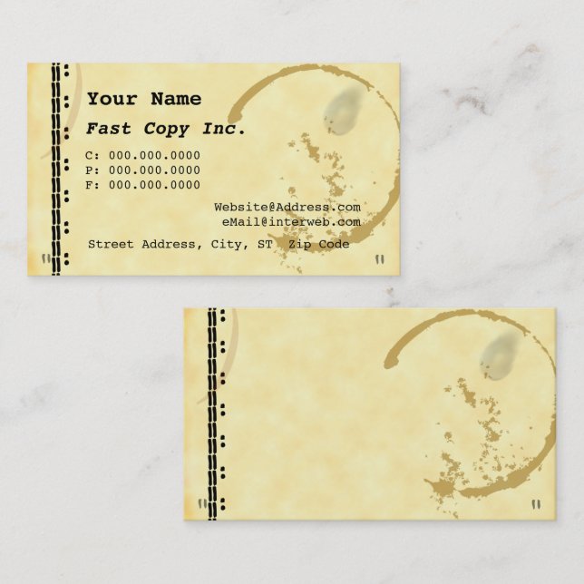 Carte de visite de Grunge de la machine à écrire à (Devant / Derrière)
