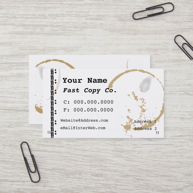 Carte de visite de Grunge de la machine à écrire à (Devant/Arrière en situation)