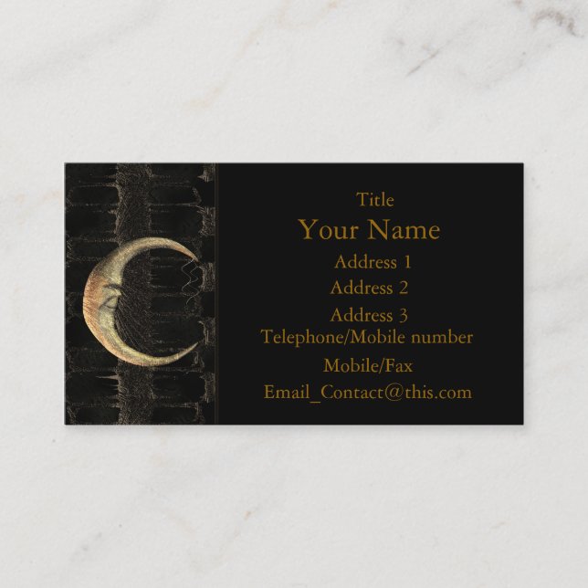 Carte de visite de grunge de lune d'or (Devant)