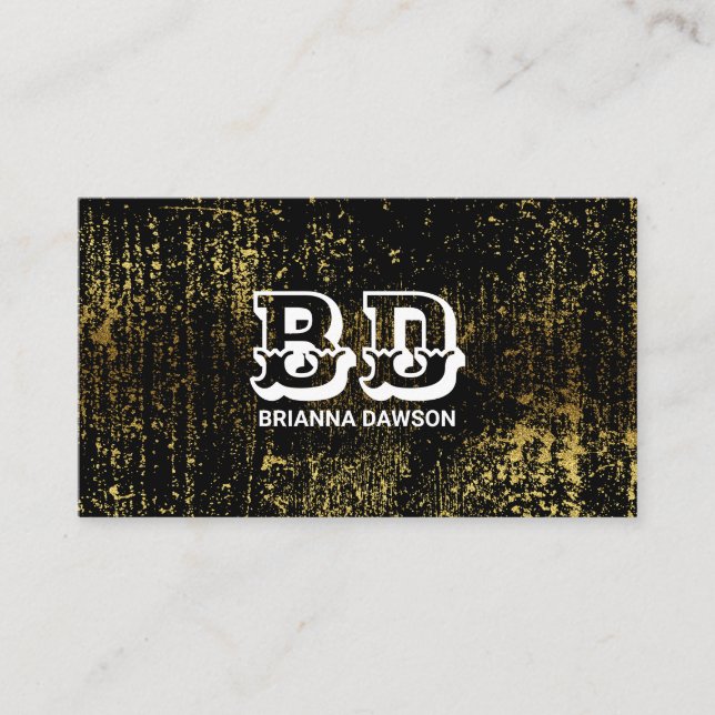 Carte de visite de Grunge Or de script de monogram (Devant)