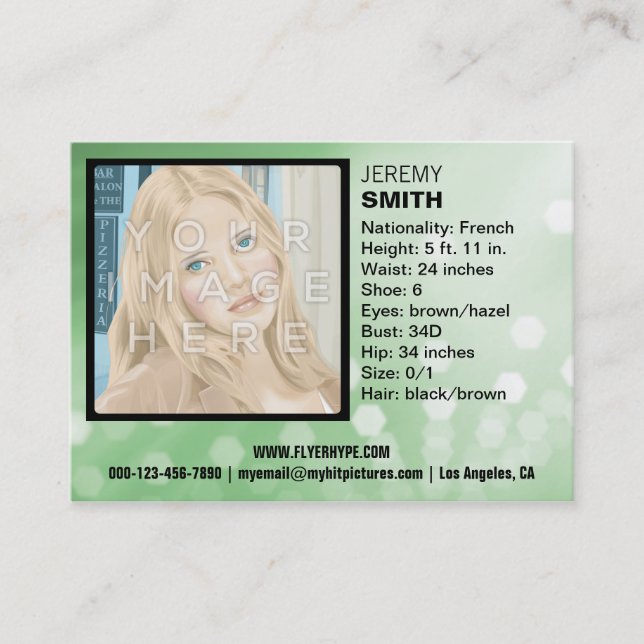Carte de visite de Headshot de lueur de vert (Devant)