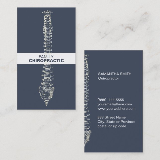 Carte de visite de ı d'épine de chiropractie de (Devant / Derrière)