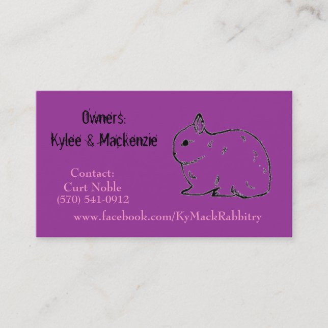 Carte de visite de KyMack Rabbitry (Devant)