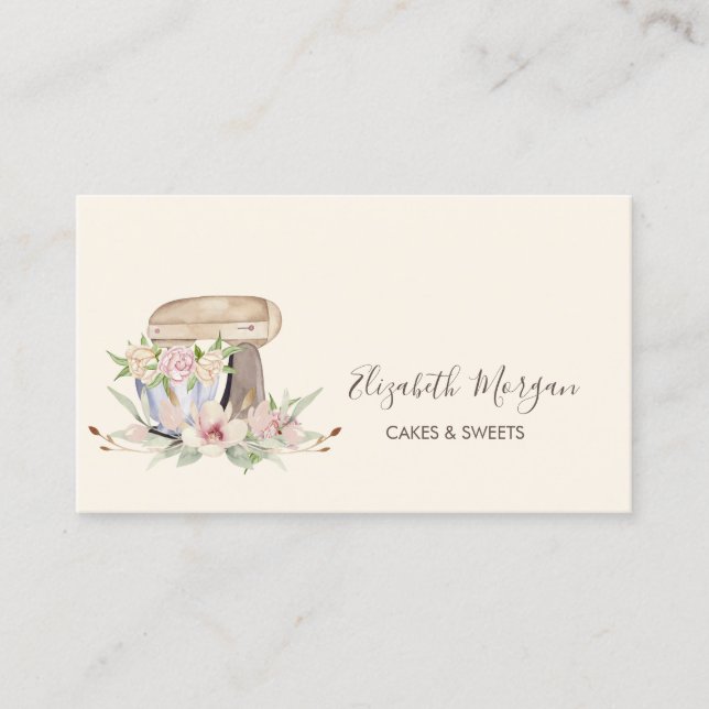 Carte de visite de la boulangerie à fleurs rétro (Devant)