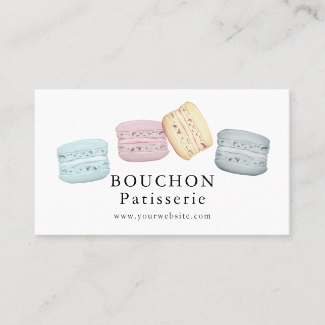 Carte de visite de la boulangerie blanche Macaron (Devant)