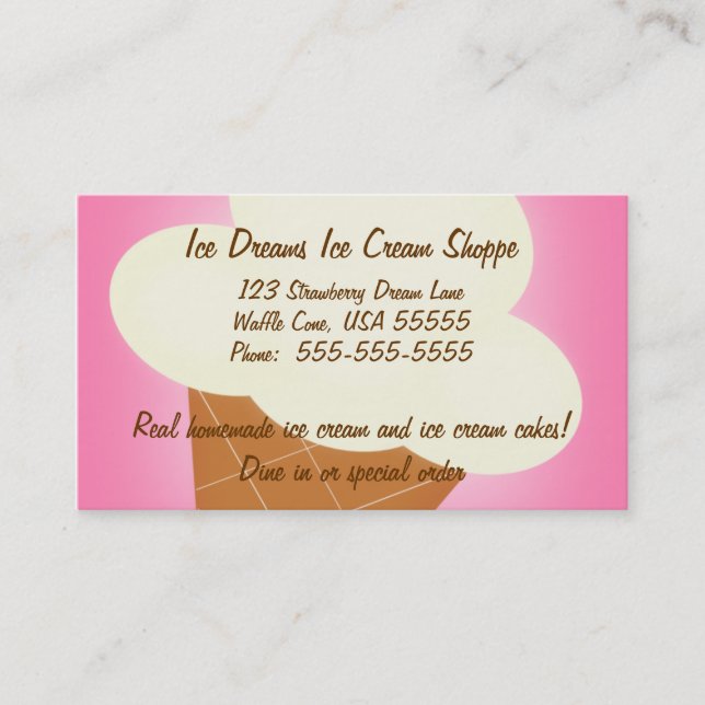 Carte de visite de la boutique de crème glacée (Devant)