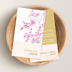 Carte de visite de la branche des colibris rose