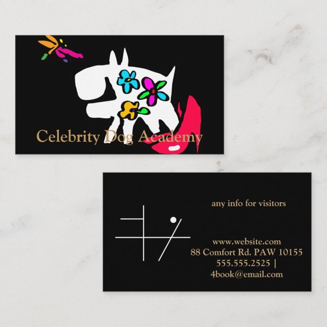 Carte de visite de la Celebrity Dog Academy (Devant / Derrière)