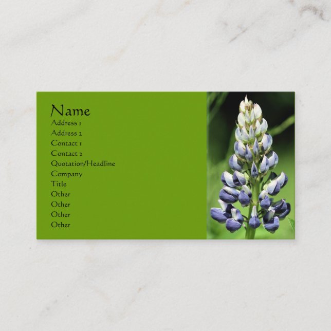 Carte de visite de la nature des fleurs de lupine (Devant)