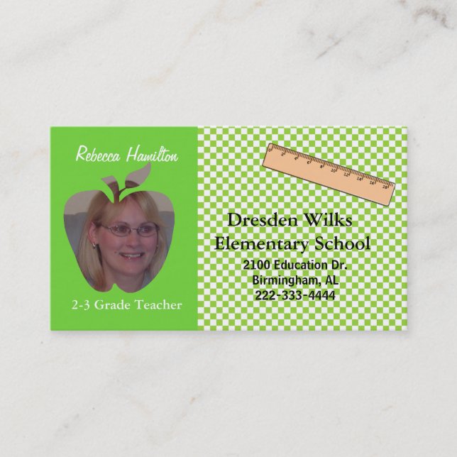 Carte de visite de la photo du professeur vert et (Devant)