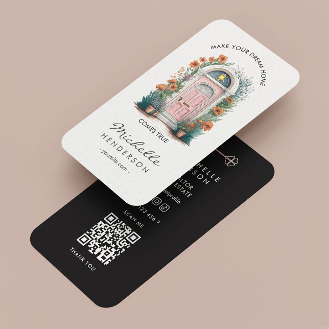 Carte de visite de la porte rose pastel du moniteu (Minimal Realtor Pastel Pink Door Business Card
)