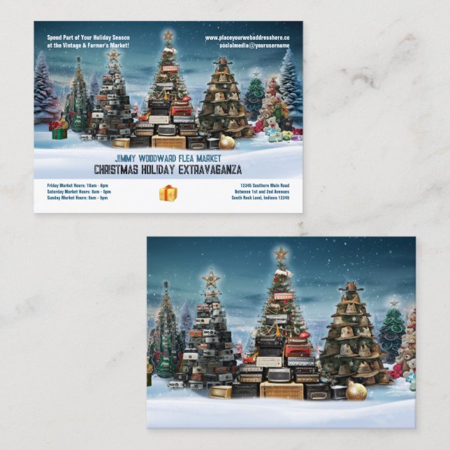Carte de visite de la saison de Noël du marché aux (Devant / Derrière)