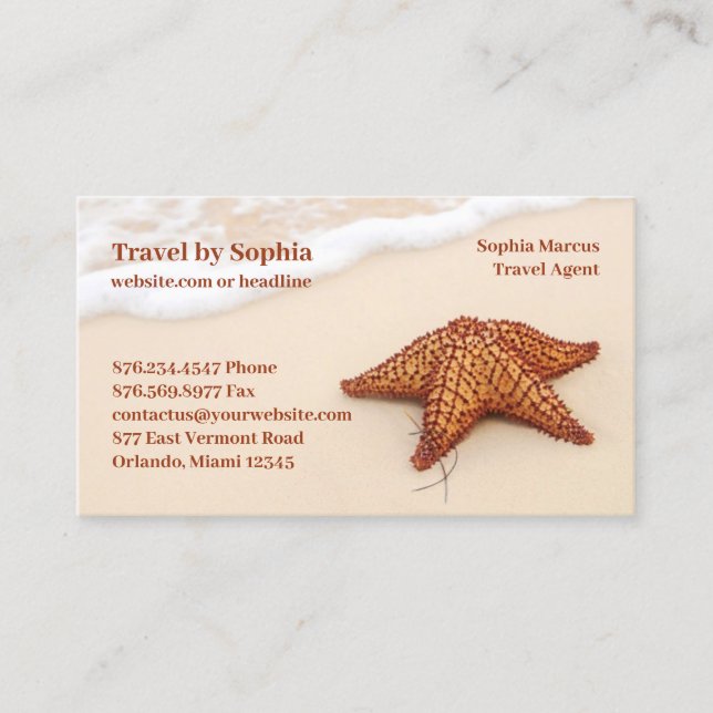 Carte de visite de l'agence de voyage Starfish (Devant)