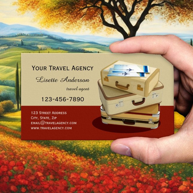 Carte de visite de l'agence de voyage vintage (Retro style business card featuring suitcases and air tickets. Great for a travel agent.)