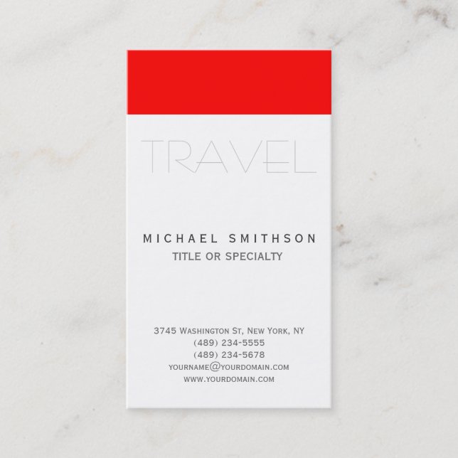 Carte de visite de l'agent de voyage simple Red Wh (Devant)