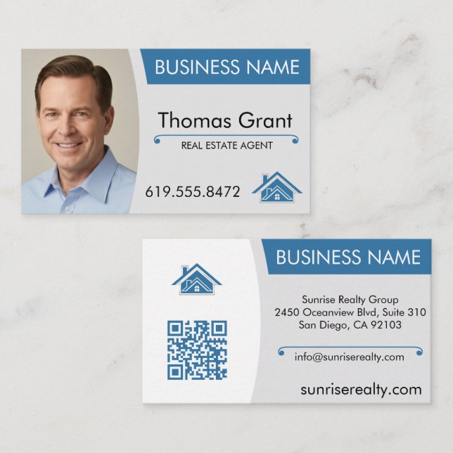 Carte de visite de l'agent immobilier Code QR mode (Devant / Derrière)