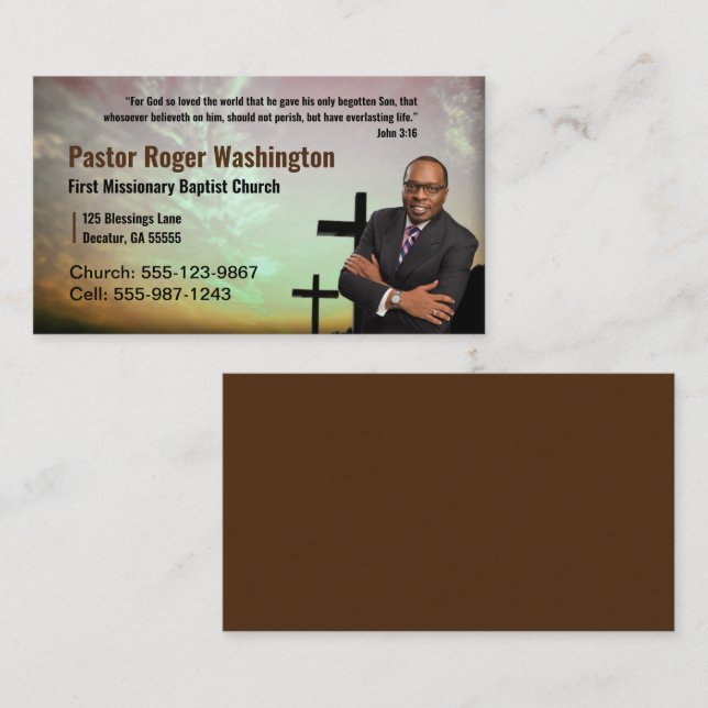 Carte de visite de l'église photo Pastor ou Deacon (Devant / Derrière)