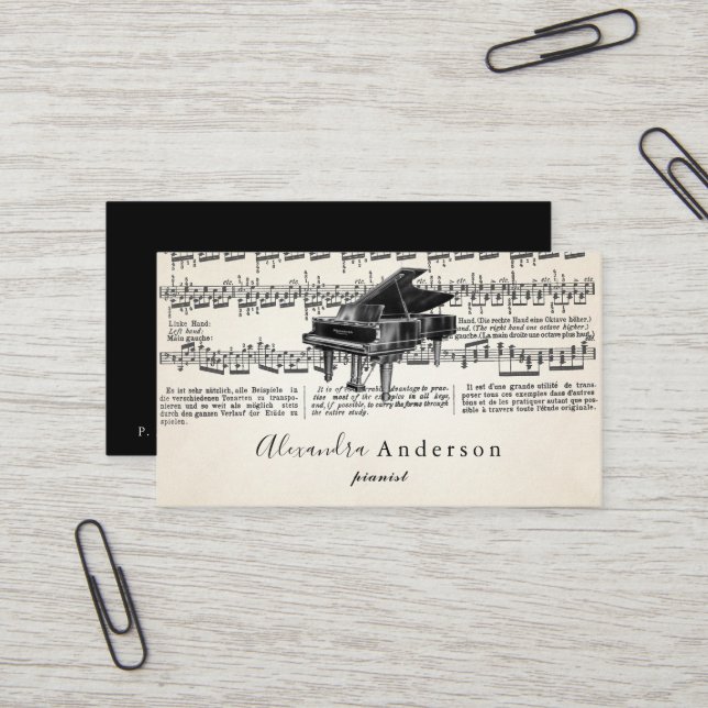 Carte de visite de l'enseignant de musique de pian (Devant/Arrière en situation)